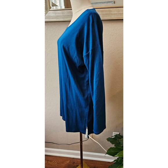 NWT J.Jill Women's Simply Supima Cotton Crew Neck Pullover Tunic Top Size L Blue - Picture 2 of 3